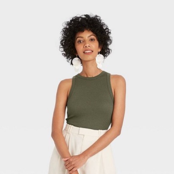 BNWT a new day Olive Green High Neck Ribbed Tank Top - Picture 3 of 6